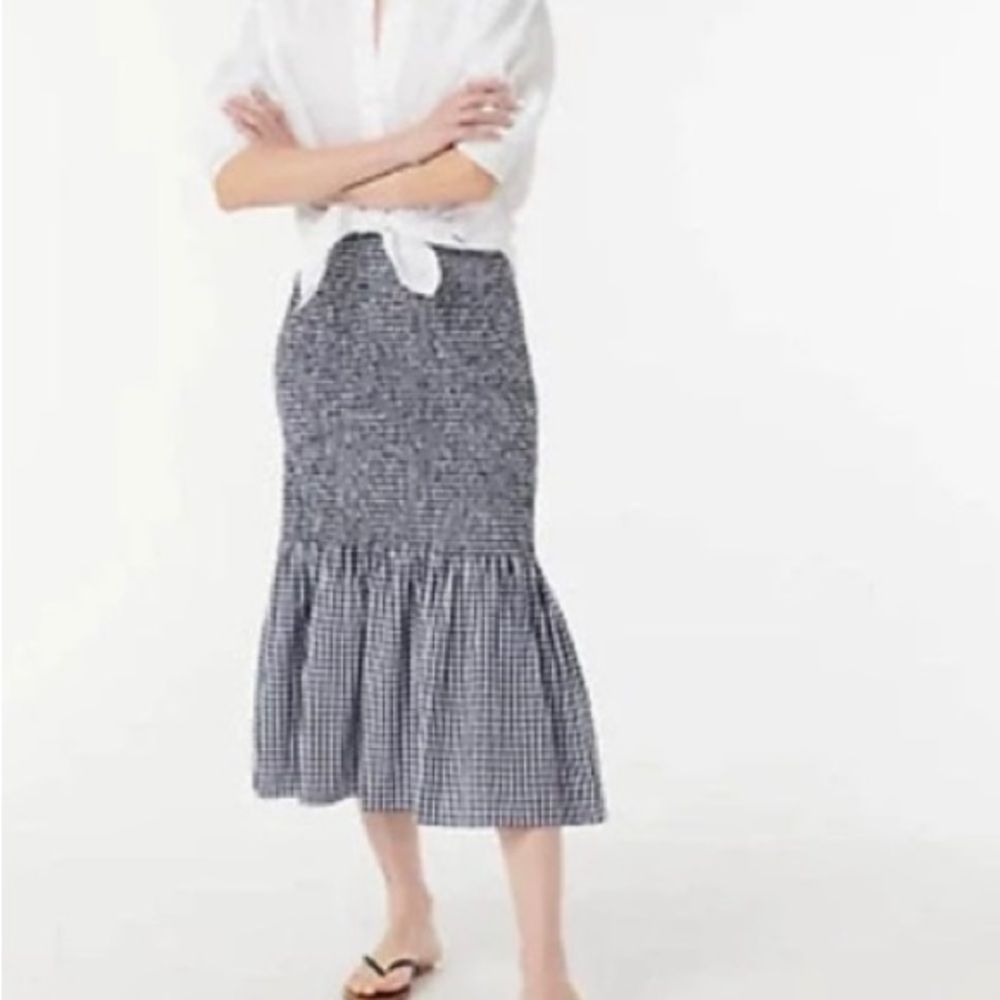 J. Crew Navy Blue and White Midi Skirt